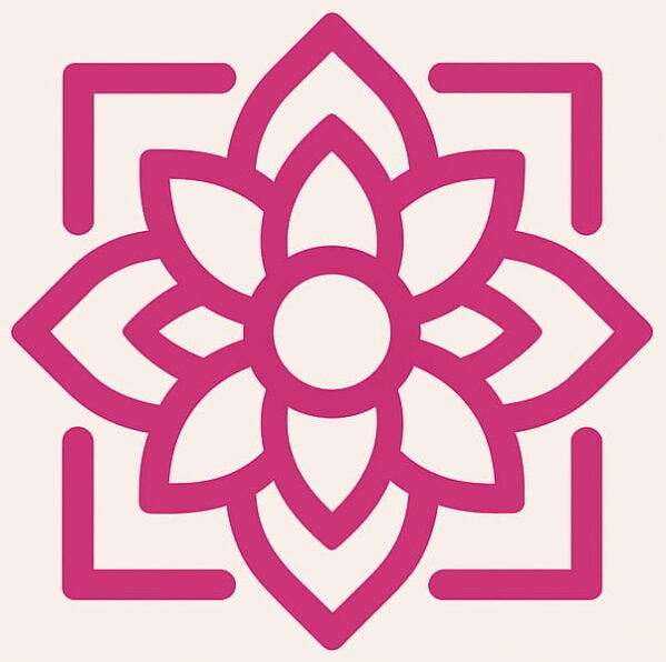 Logotipo de todo sobre cosmética. Flor de loto de color magenta.